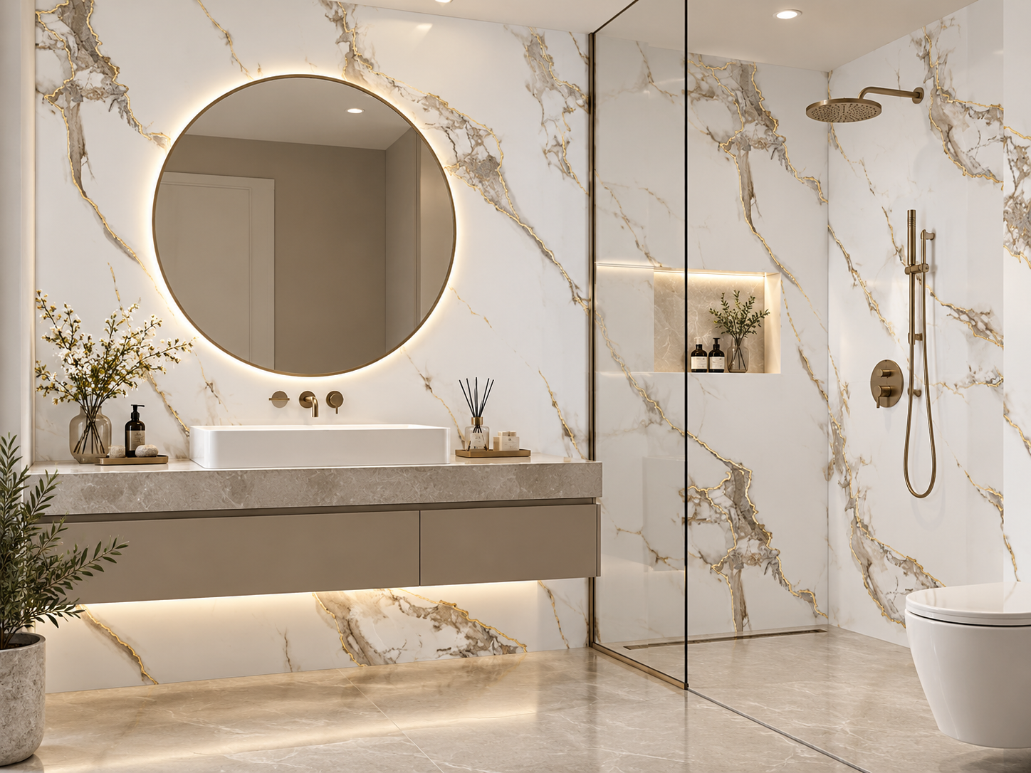 White Marble UV Sheet with Grey & Gold Veins 2
