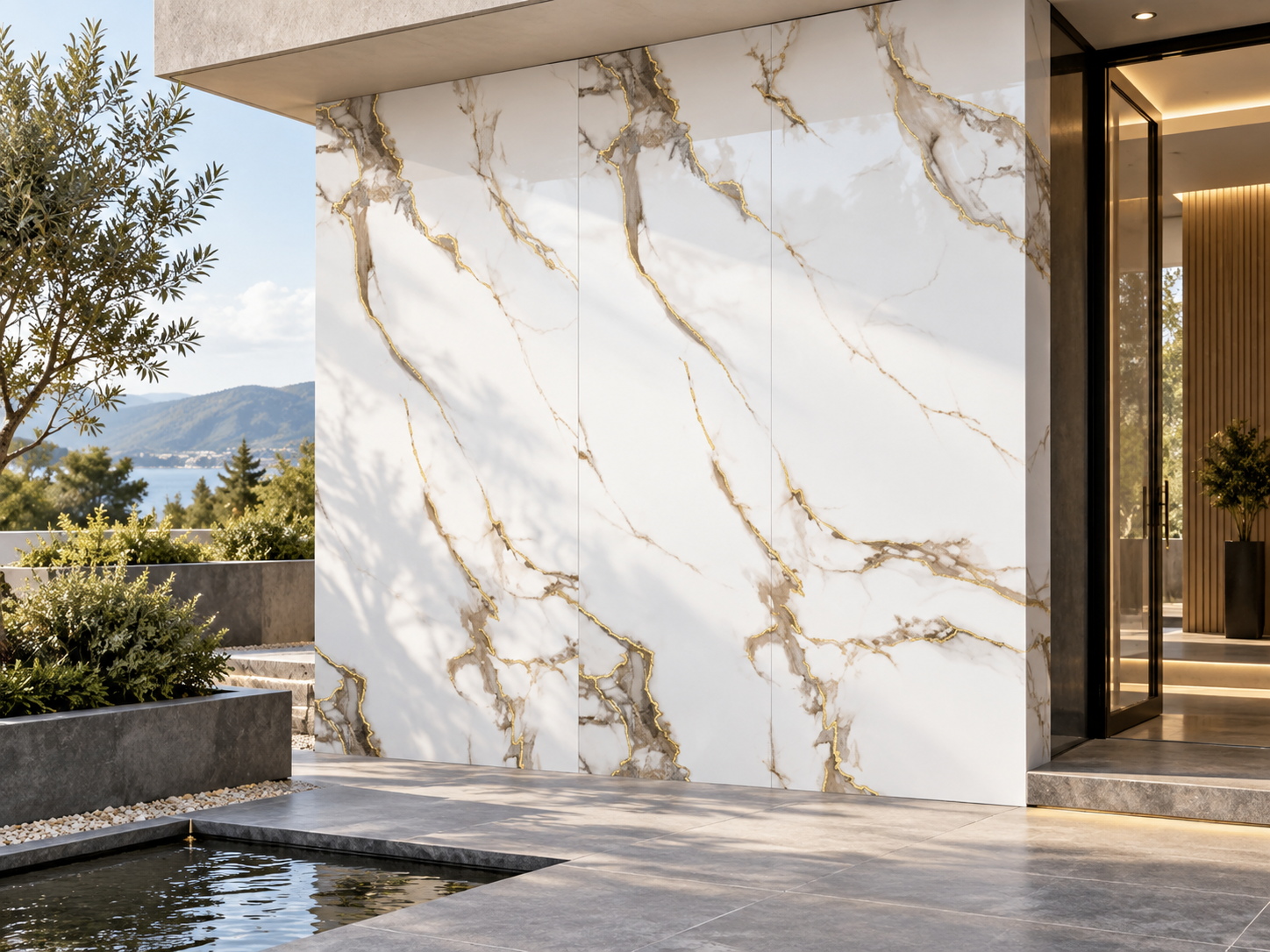 White Marble UV Sheet with Grey & Gold Veins 3