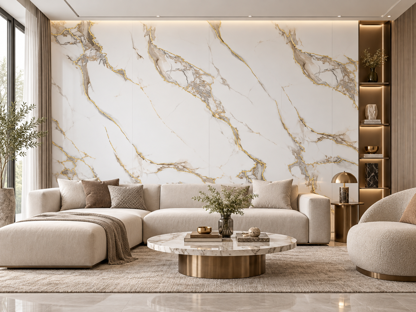 White Marble UV Sheet with Grey & Gold Veins 4
