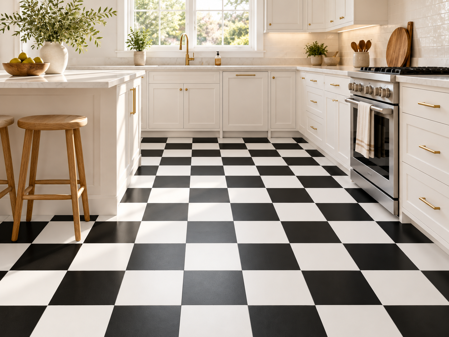 Black & White Checker Peel and Stick Floor Tiles 4
