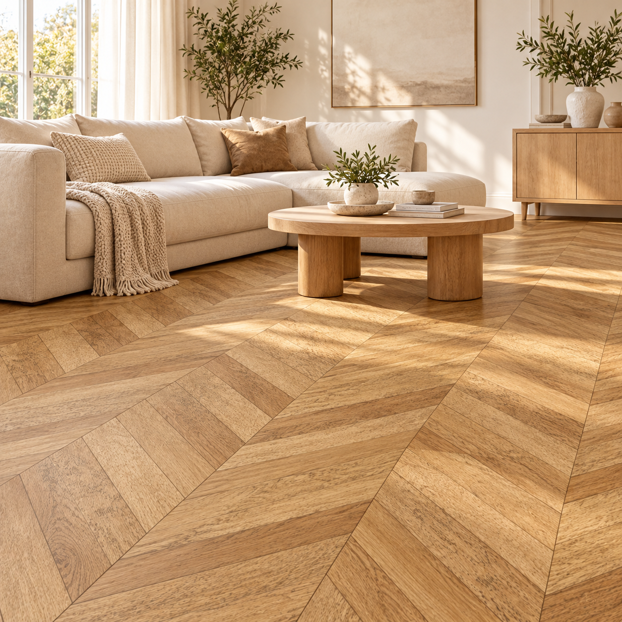 Light Wood Grain Herringbone Peel and Stick Floor Tiles 3
