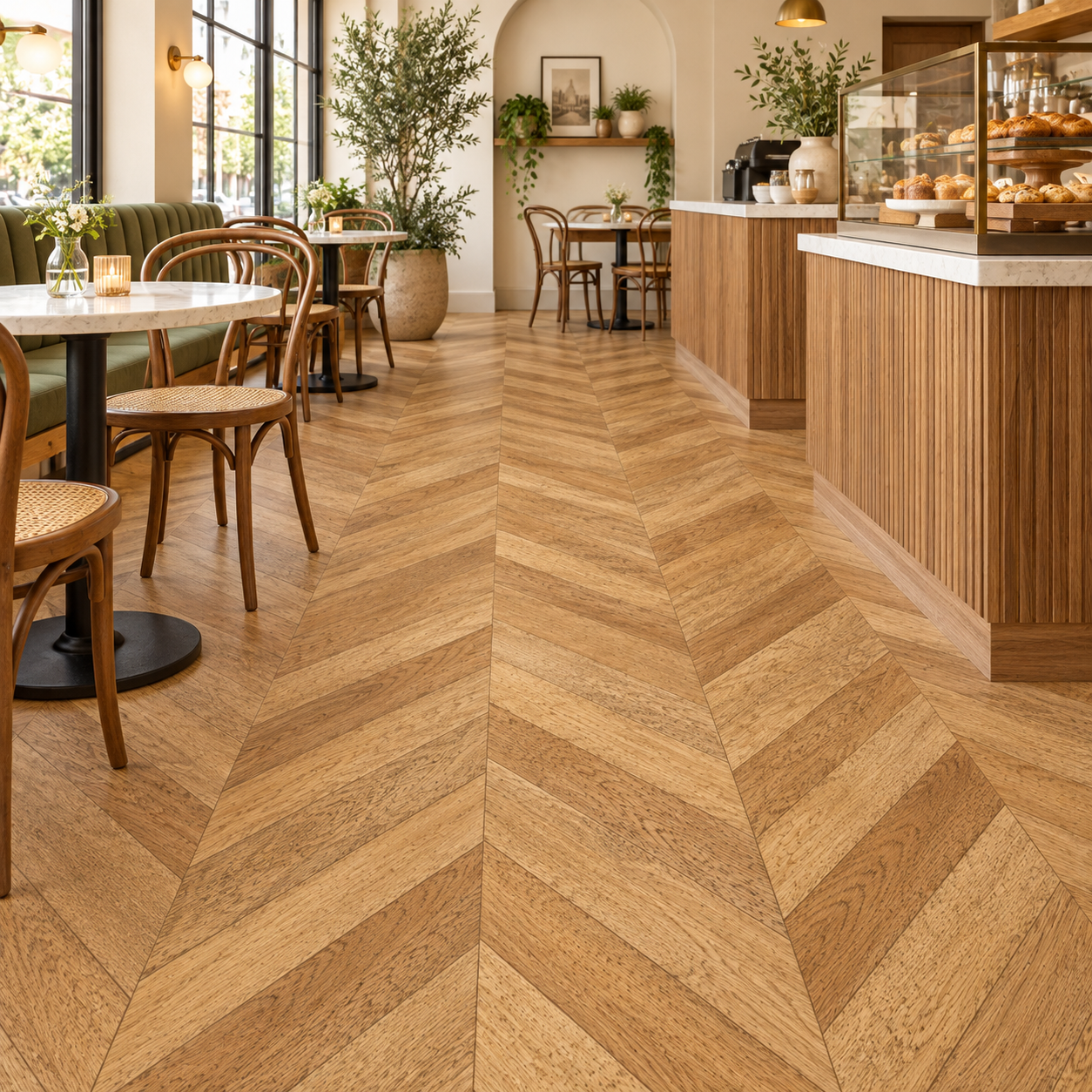 Light Wood Grain Herringbone Peel and Stick Floor Tiles 2
