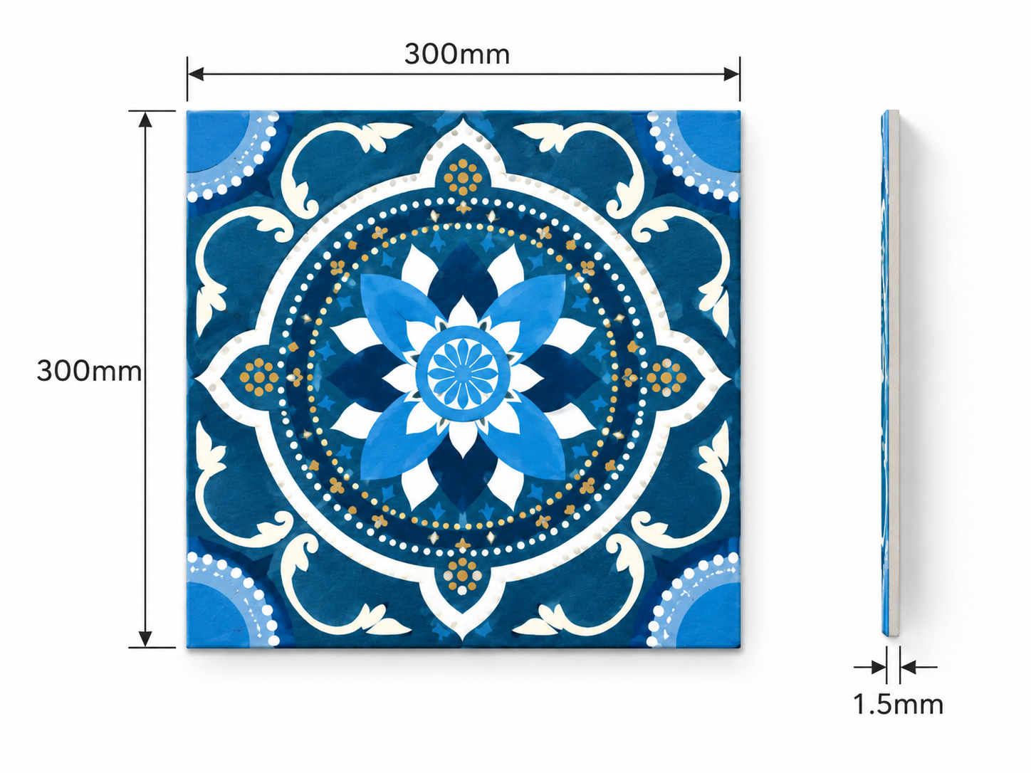 蓝色复古花纹自粘地板贴｜300×300mm｜1.5mm 3