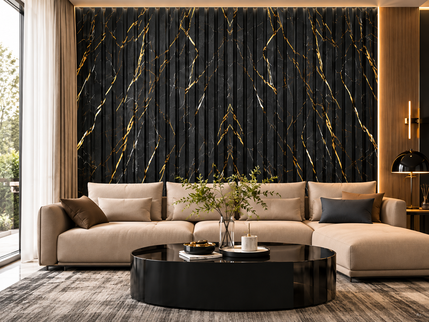 Black Gold Marble Fluted Wall Panel 3