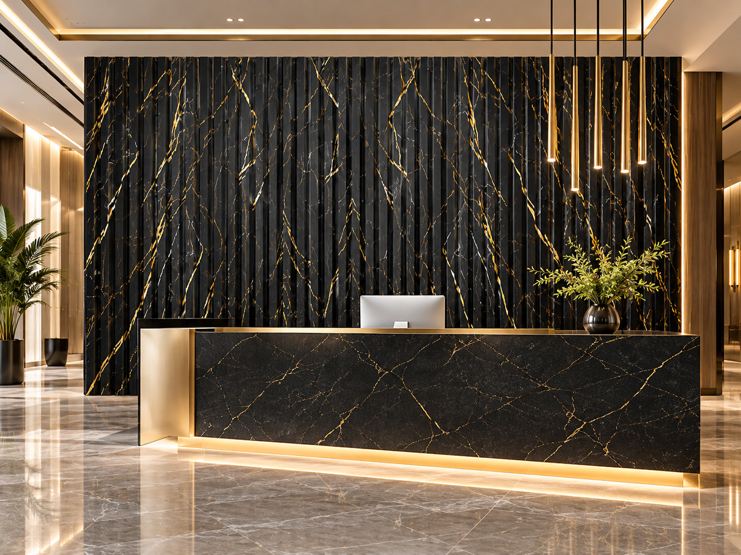 Black Gold Marble Fluted Wall Panel 2