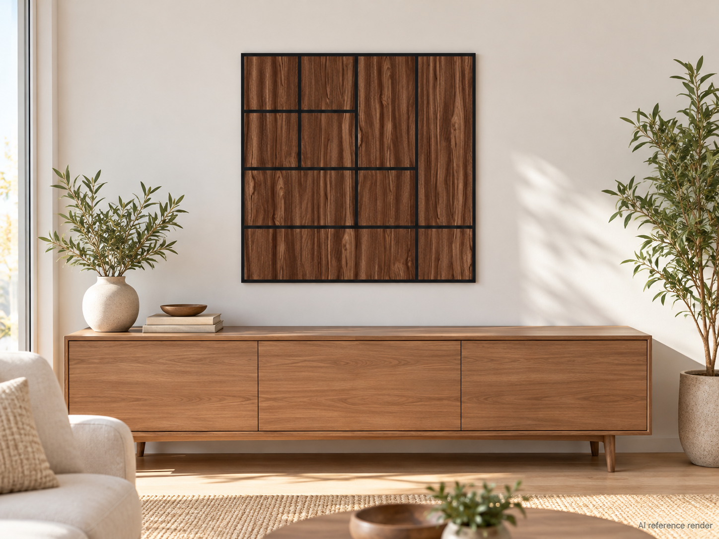 阶梯几何木纹自粘聚酯纤维墙板 60×60cm BS-A5-3115-2 4