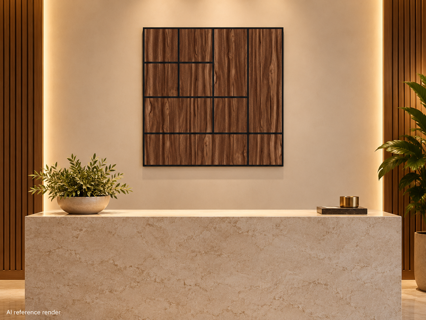 阶梯几何木纹自粘聚酯纤维墙板 60×60cm BS-A5-3115-2 2